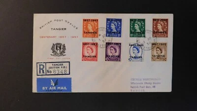 1957 Registered Tangier Morocco Airmail First Day Cover FDC BPO Local Use 3 - Image 1 of 2