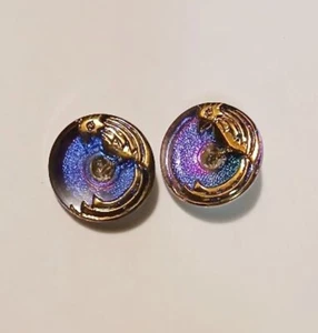 2 Pc. Czech Glass Gold Parrot Iridescent Buttons, 21mm - Picture 1 of 1