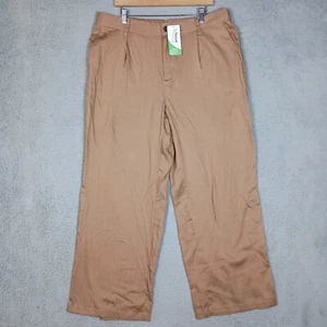 Lands' End Dress Pants Womens 18 Tan Elastic Waist Wide-Leg Pleated Trousers NWT - Picture 1 of 16