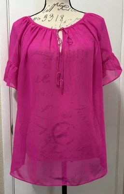 MILLY для дизайна нации короткий рукав чистый блузка галстук спереди ярко розовый женщин L - Изображение 1 из 4