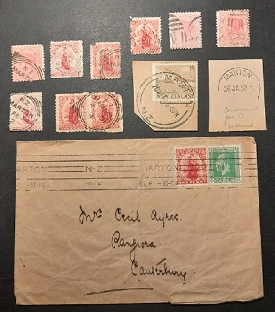 Nueva Zelanda Marton 1916 matasellos en portada más gama otras cancelaciones de QV Foto 1 de 1