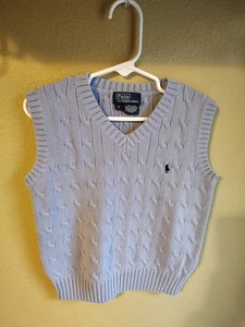 Polo Ralph Lauren ragazzo blu chiaro cotone maglia cavo maglione gilet taglia 6 preppy - Foto 1 di 5