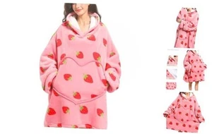Wearable Blanket Hoodie, Oversized Snuggie Blanket, Gifts for Women Strawberries - Picture 1 of 7
