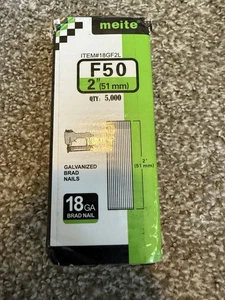 MEITE 18 Gauge Galvanized Finish Brad Nails 2 Inch 5000 Pack Collated F50 NEW - Picture 1 of 4