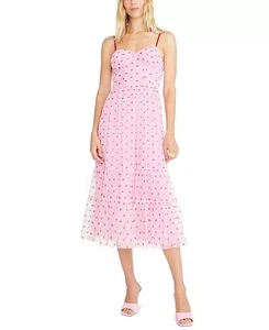 Betsey Johnson Damen Folie Herz bedruckt Stufen Herzausschnitt Kleid Gr. 4 rosa - Bild 1 von 6