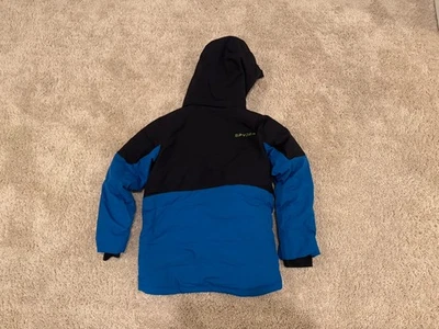 Spyder Boys Insulated Ski Snowboard Jacket Size 12 - Black Blue Neon - Image 1 of 3