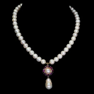 Collar de plata de ley 925 rodolita ovalada 6x4 mm perlas piedras preciosas naturales joyería Foto 1 de 4