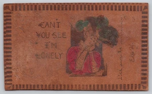 Can't You See I'm Lonely Lady Portrait 1906 Comic Leather Postcard - Picture 1 of 2
