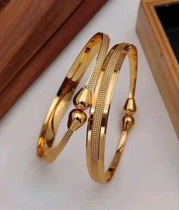 Adjustable Golden Bangle Designer Bracelet Women Beautiful Jewelry (2Pcs) - Picture 1 of 3