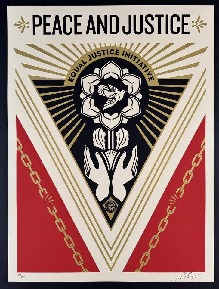 Shepard Fairey “Cumbre de Paz y Justicia” - Serigrafía - Firmado - Obedecer Gigante Foto 1 de 1