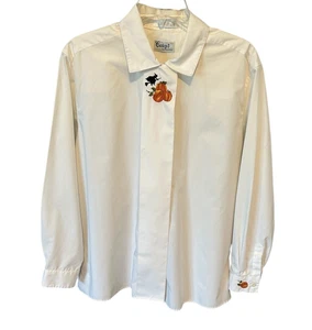 VTG Casey's by Williamsburg Women's Halloween Blouse Sz 14 White Pumpkin FLAW - Picture 1 of 6