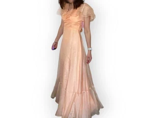 VINTAGE JC Penneys Fashions DC Peach Colored Maxi Dress MCM Victorian Pink - Bild 1 von 11