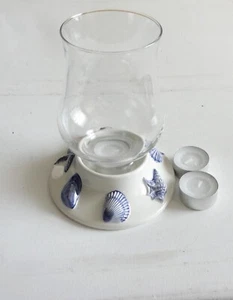 1997 Vintage Tre Art Italy Keramik Muscheln Windlicht Glasschirm 3 Scheiben Kerze - Bild 1 von 10