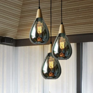 Bar Lamp Glass Chandelier Lighting Kitchen Wood Pendant Light LED Ceiling Lights - Picture 1 of 11