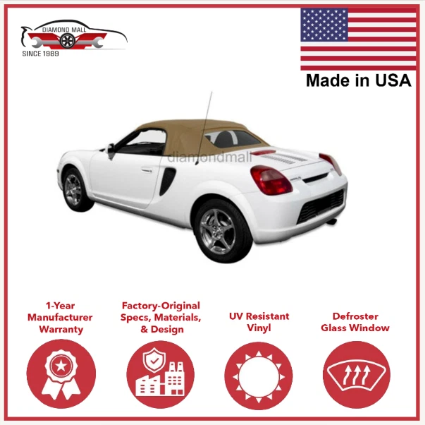 Se adapta a: TOYOTA MR2 Spyder 2000-2007 convertible techo blando araña sarga bronceada Foto 1 de 4