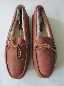 Eddie Bauer NEW Tan Brown  Leather Slip On Sherpa lined Moccasins Men's US 12M - Picture 1 of 8