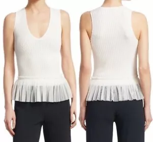 Jonathan Simkhai Cream/White Ribbed V-Neck Sleeveless Peplum Top Size L Like NEW - Picture 1 of 6