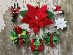 Girls Christmas Handmade Crystal Hair Clips Bows - Picture 1 of 1