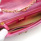 Mcm Chain Crossbody Shoulder Bag Metallic Quilted Leather Pink Used
