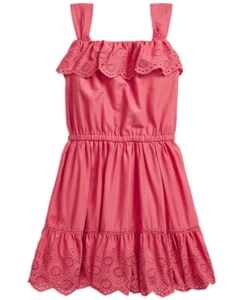 Polo Ralph Lauren Toddler Girls Batiste Ruffled Eyelet Cotton Sundress Red 3/3T - Picture 1 of 2