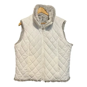 Weatherproof Garment Co Vest Reversible Womens XL Faux Fur Full Zip White/Gray - Picture 1 of 10