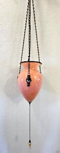 Vtg Pink Marbled Glass Pendant Hanging Lamp Romantic Victorian Style Pull Cord - Picture 1 of 16