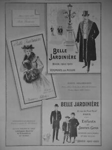 PUBLICITÉ DE PRESSE 1902 LA BELLE JARDINIÈRE VÊTEMENTS SUR MESURE DAMES ET FILLE