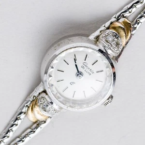 Quartz De Luxe Silver Wristwatch White Stones 18cm 835 Quartz 14.36g - Picture 1 of 8