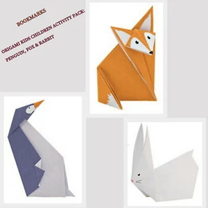 3x Bookmarks Fox Penguin Rabbit Gifts Origami Activity Set Pack x Kids Children - Picture 1 of 8