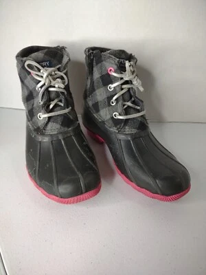 Sperry Top-Sider 咸水鸭靴格子橡胶 STK163616 尺码 1M 粉红色黑色 — 第 1/4 张图片
