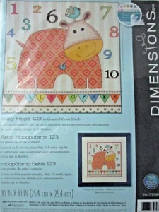 Dimensions Crafts Counted Cross Stitch Kit Baby Hippo 123 FREE SHIP - Picture 1 of 2