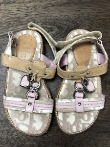 Dior Baby Canvas Leather Pink/Beige Sandals Size 24 - Picture 1 of 17