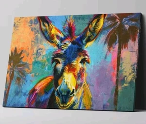 Cute Donkey Whimsical Vibrant Colorful Canvas Wall Pop Art Decor Framed Print - Picture 1 of 8