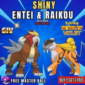 Pokemon Scarlet And Violet ✨SHINY 6IV Entei & Raikou ✨BUNDLE 🚀 - Picture 1 of 5