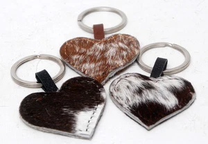 Juego de 3 Llaveros 100% Natural Piel de Vaca Forma de Corazón Cuero Pelo en Llavero 31 - Imagen 1 de 2