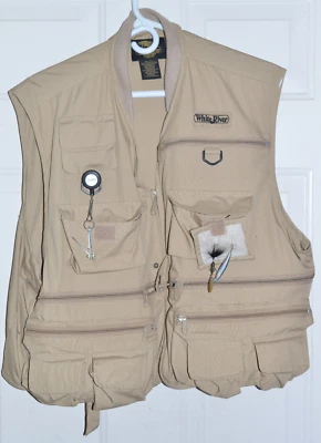 FLY FISHING VEST White River XL Khaki Tan Zip Front With Some Extras Jacket - Image 1 of 4