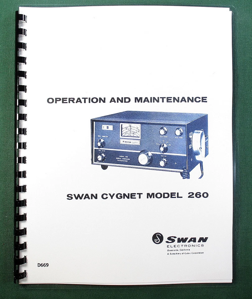 Swan 260 Operations Manual: 11" x 24" Foldout Schematic & Protective Covers! - Image 1 of 1