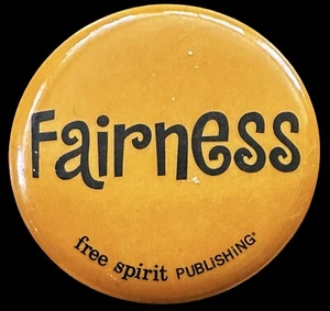 “Fairness” Vintage Pin-back Button Black & Orange 1-1/4" free spirit PUBLISHING - Picture 1 of 8