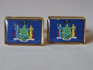New York State Flag Cufflinks--United States of America USA US Patriotic NYC  - Picture 1 of 3