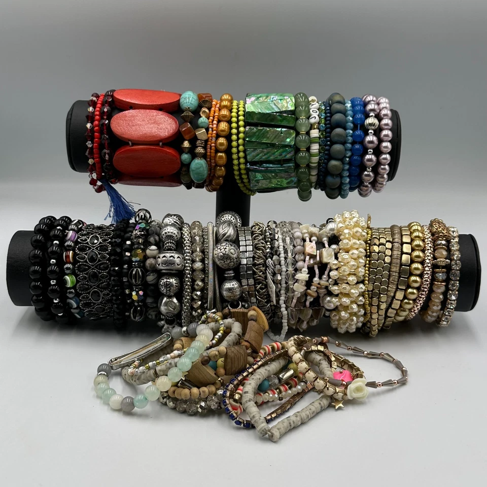 Stretch Bracelet Lot Colorful Beaded Chunky Fashion Bold Mixed Assorted - Image 1 of 4