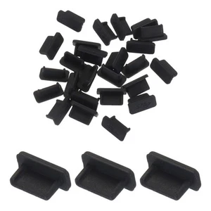 25pcs USB Type C Port Plugs Covers Caps Silicone Anti Dust Protector, Black - Zdjęcie 1 z 7