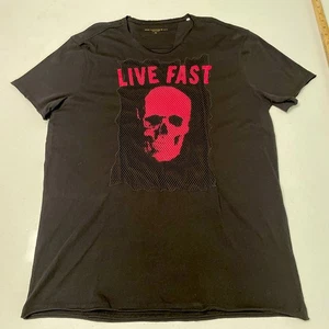 John Varvatos USA Skull T-Shirt Men's XL Black Live Fast Fishnet Rare - Picture 1 of 8