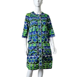 Easton Pearson Light Longline Coat Blue Green Print Size 8 Oversized - Picture 1 of 14