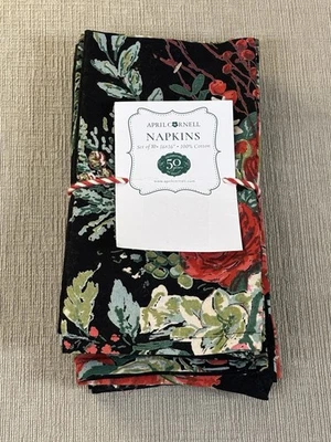 April Cornell MERRY BLACK Floral  16" Dinner Napkins SET OF 10  - NWT - Image 1 of 3