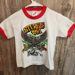 Sturgis 1991 Motorcycle Rally T-shirt Vintage Classic Eagle USA Youth Size S 6-8 - Picture 1 of 5