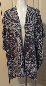 Chicos One Size Purple Gray Sweater Wrap Poncho Shawl Cardigan Open Sides Chic - Picture 1 of 17