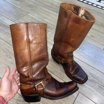 VTG 70s Frye Leather Harness Boots Size 8.5 D BLACK LABEL  - Image 1 of 4