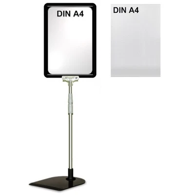 GEBAR VP064U= Plakatständer Rahmen A4 schwarz mit U-Tasche Fuß Teleskoprohr bis 580 mm