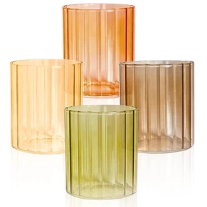 Fall Glassware Set of 4 14oz Ribbed Drinking Glasses for Autumn Table Décor C... - Picture 1 of 7
