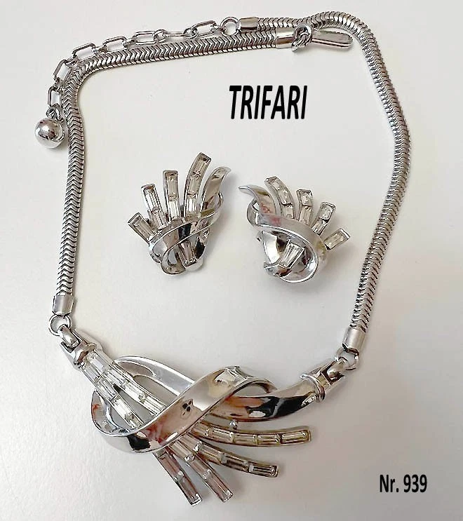 Trifari A. Philippe Pat Pend "Comet collection 1953", collier, orecchini vgt - Immagine 1 di 4